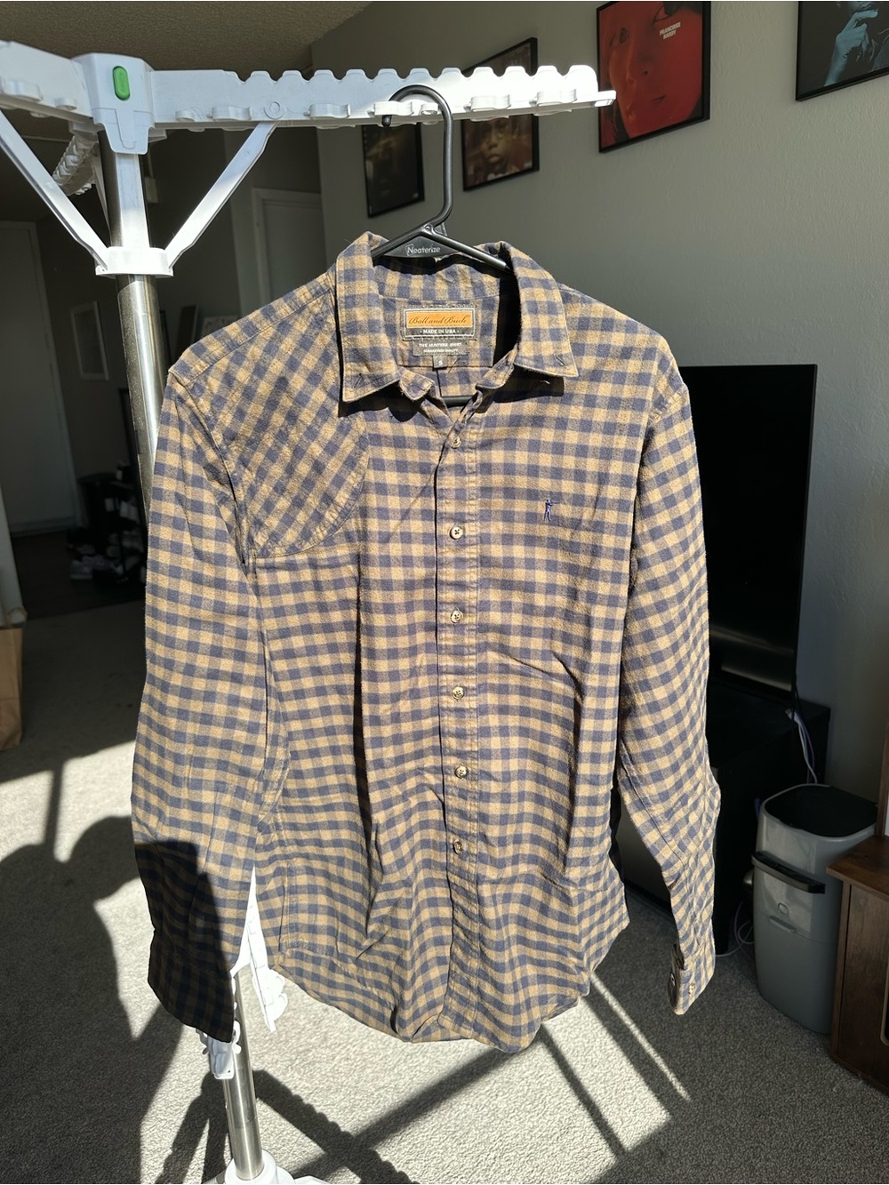 Men's Brown and Blue Check Flannel Shirt